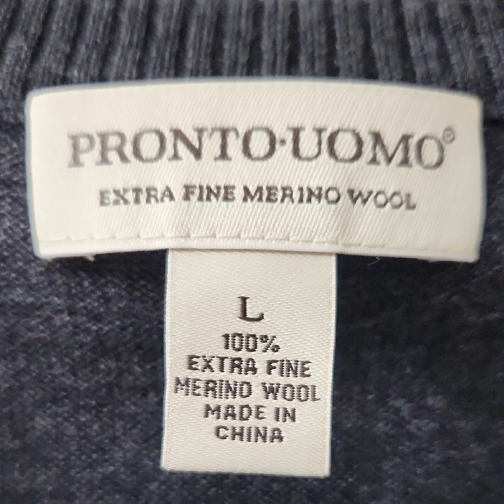 Pronto-Uomo Charcoal Gray V-Neck Sweater Vest in 100% Wool Men's Large - Picture 2 of 8